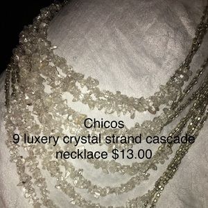 Chicos opaque white cut bead 9 strand silvertone cascade necklace asj ext chain